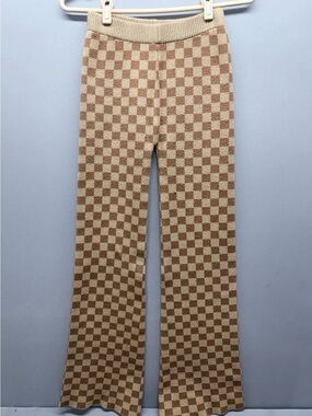 Blue Blush Beige and Cream Checker Knit Waistband Sweater